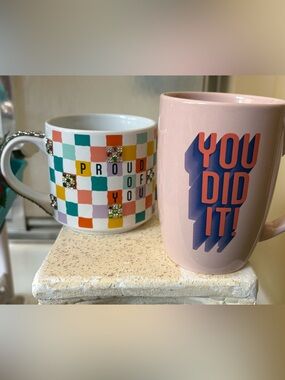 2 mugs-NEW-You Did It!" & Rhinestone Proud of you gift